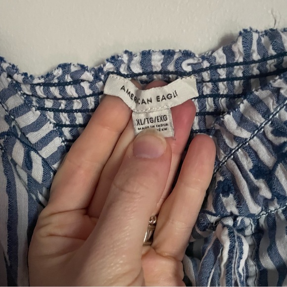 Banana Republic Striped Off-Shoulder Blue + White Cottagecore Lined Dress sz XL - Picture 6 of 6